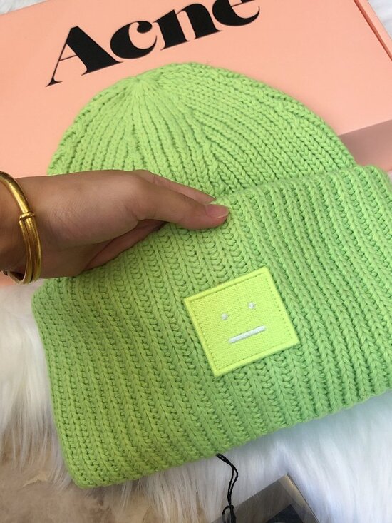 Acne Studios New Green Large Face Logo Beanie main image 5